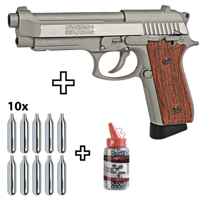 Pistola Airgun SA92 Swiss Arms Co2 Blowback Full Metal 4 5mm Kit