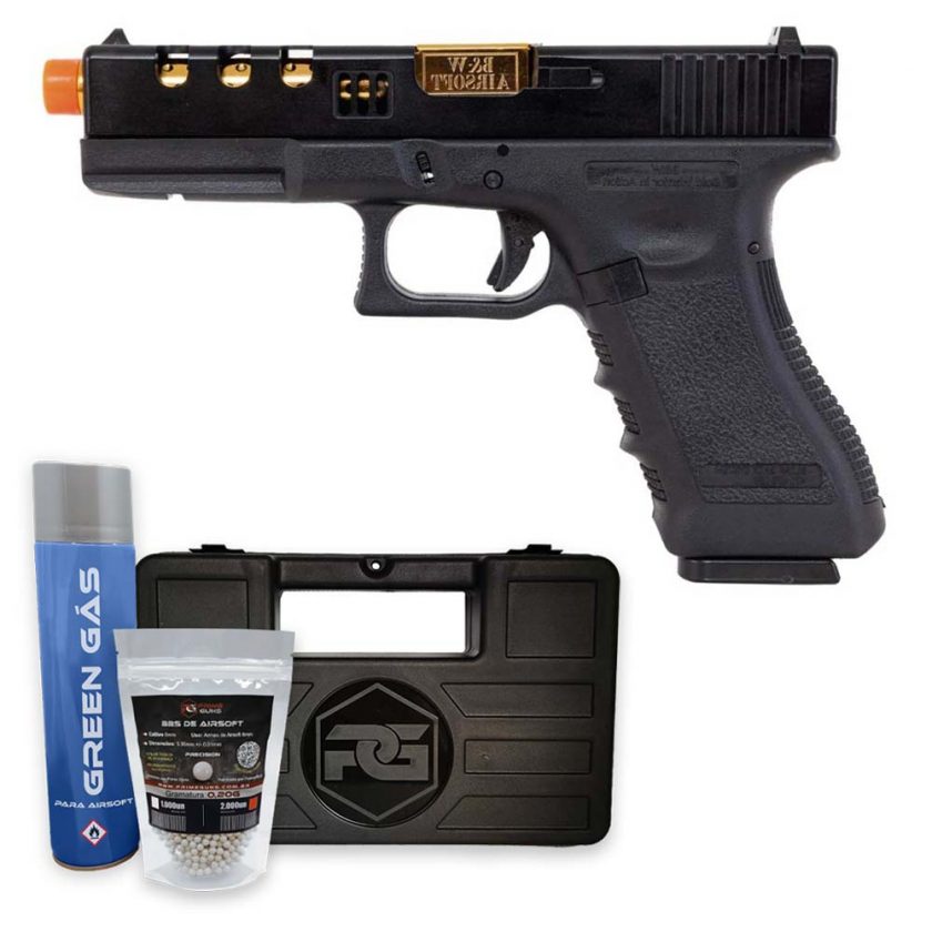 Pistola Airsoft Glock G Gold Poseidon Blowback Gbb Coldre Prime Guns