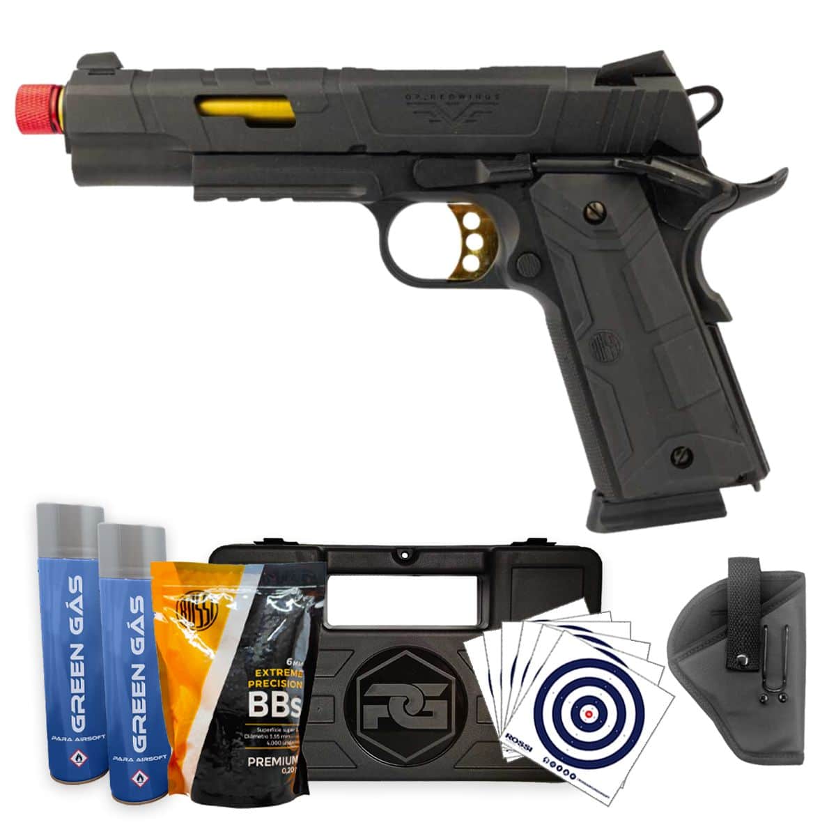 Pistola Airsoft Rossi Redwings Gold Gbb Blowback Super Kit Prime