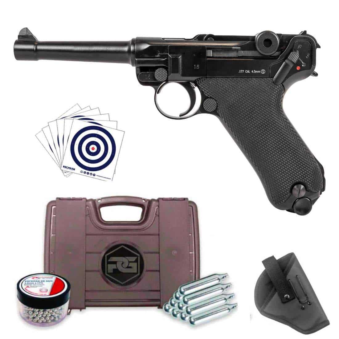 Pistola Luger P-08 Blowback Airgun Co2 4,5mm KWC + Coldre | Prime Guns